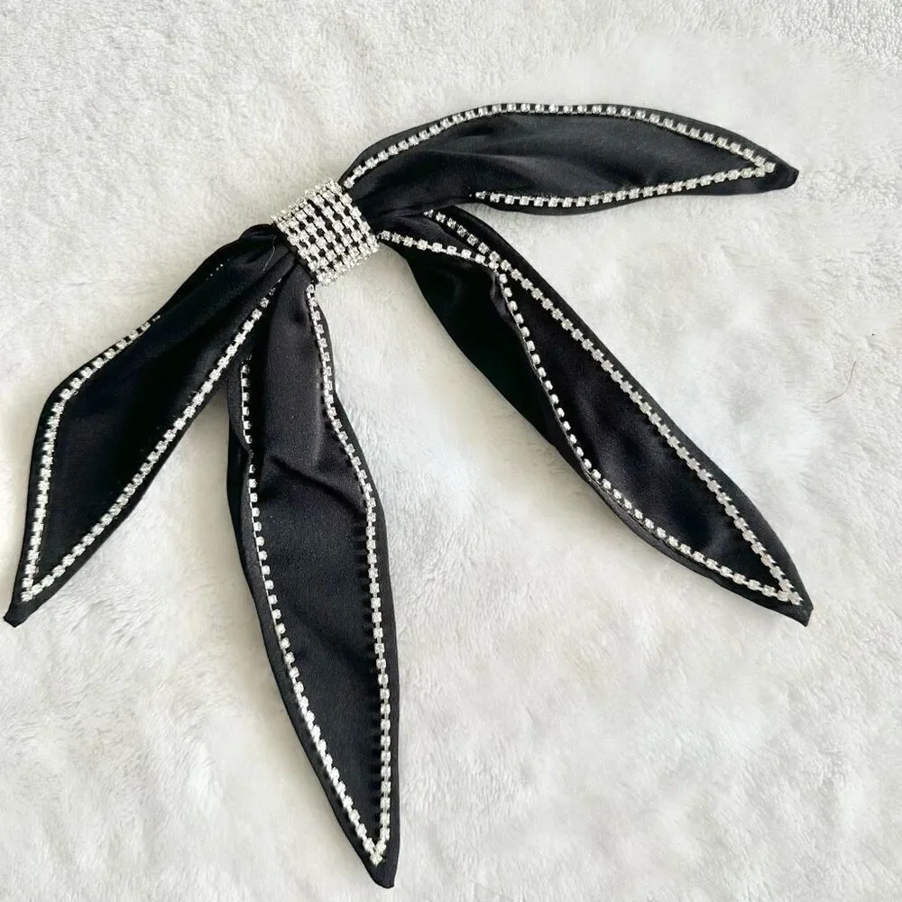 Black rhinestone embellished hair bow
